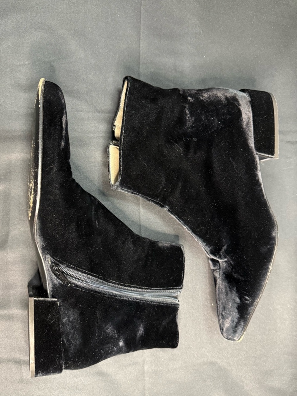 Prada Black Velvet Zip Ankle Boot Chelsea Pointy Toe Winter - Picture 6 of 9